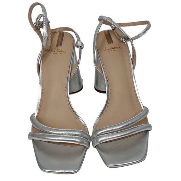 Sam Edelman Kia Block Heel Sandal Heel Soft Silver Leather Size 10 - Picture 3 of 13
